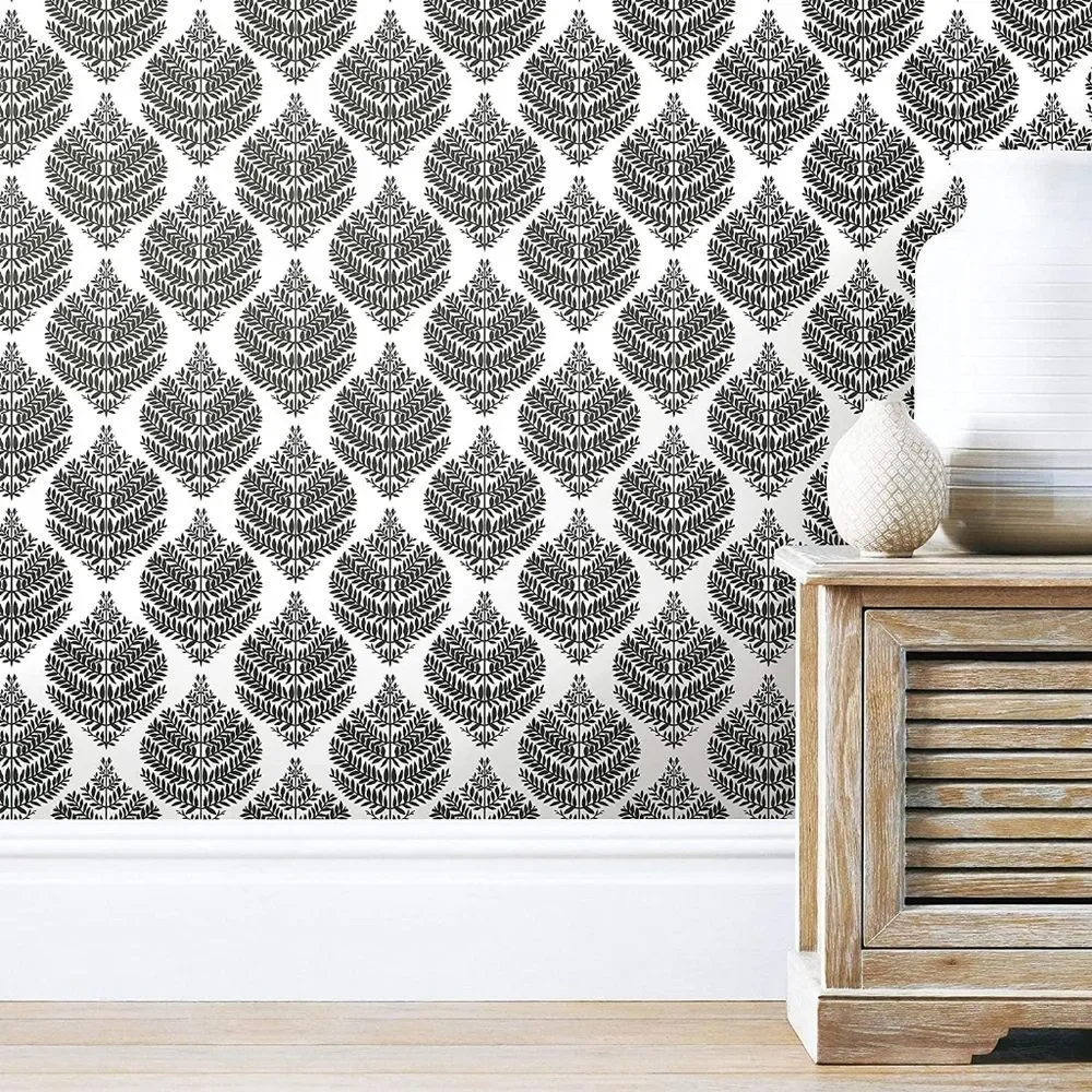 2pk RoomMates Hygge Fern Damask Peel & Stick Wallpaper (56.36 Sq Ft) Black White
